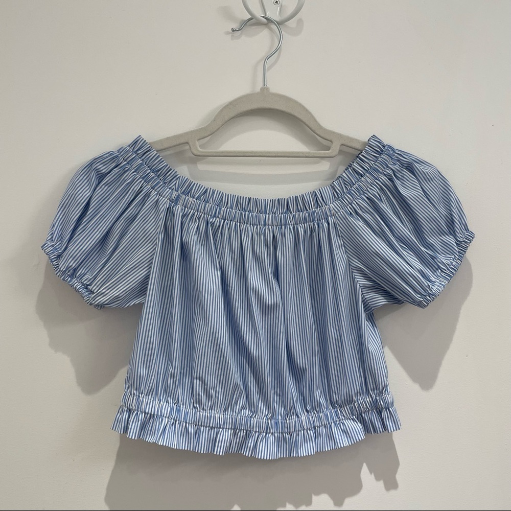 Blue Striped Blouse Crop Top